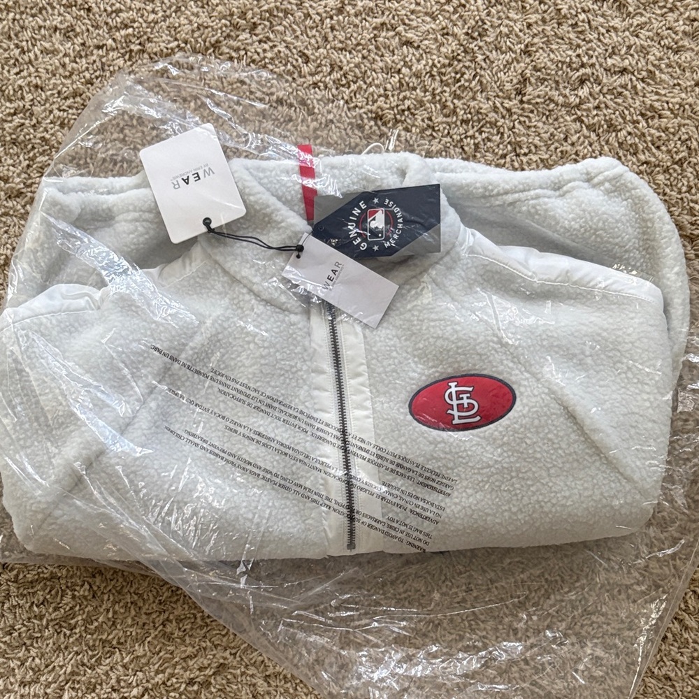 St Louis Cardinals White Sherpa Zip Hoodie with Red Logo